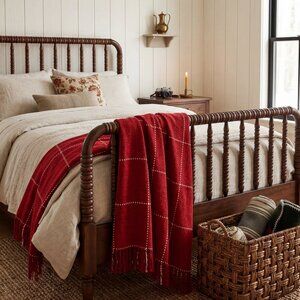 Red and White Plaid Knit Throw